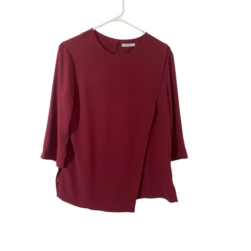MM Lafleur Medium Burgundy Faux Wrap Split Top Minimalist Office 3/4 Sleeve Crew